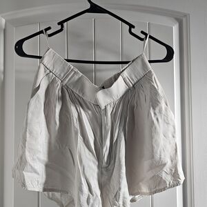 Zara Light Cream High-Waist Pleated Shorts